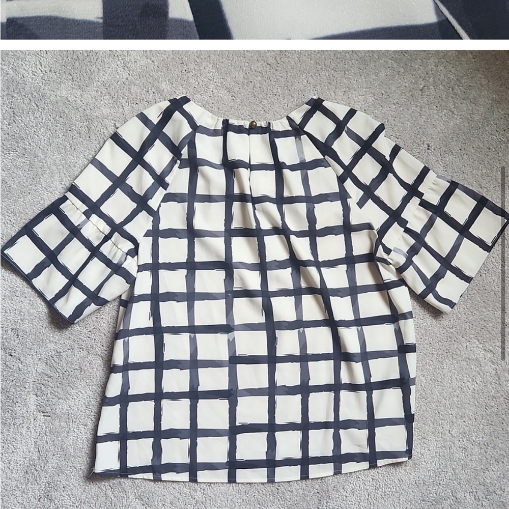 CROSBY by Mollie Burch Black and White Relaxed 3/4 Sleeve Blouse